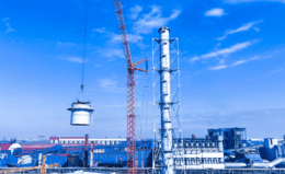 湖南沙钢资源综合利用高效发电项目锅炉钢烟囱吊装完成